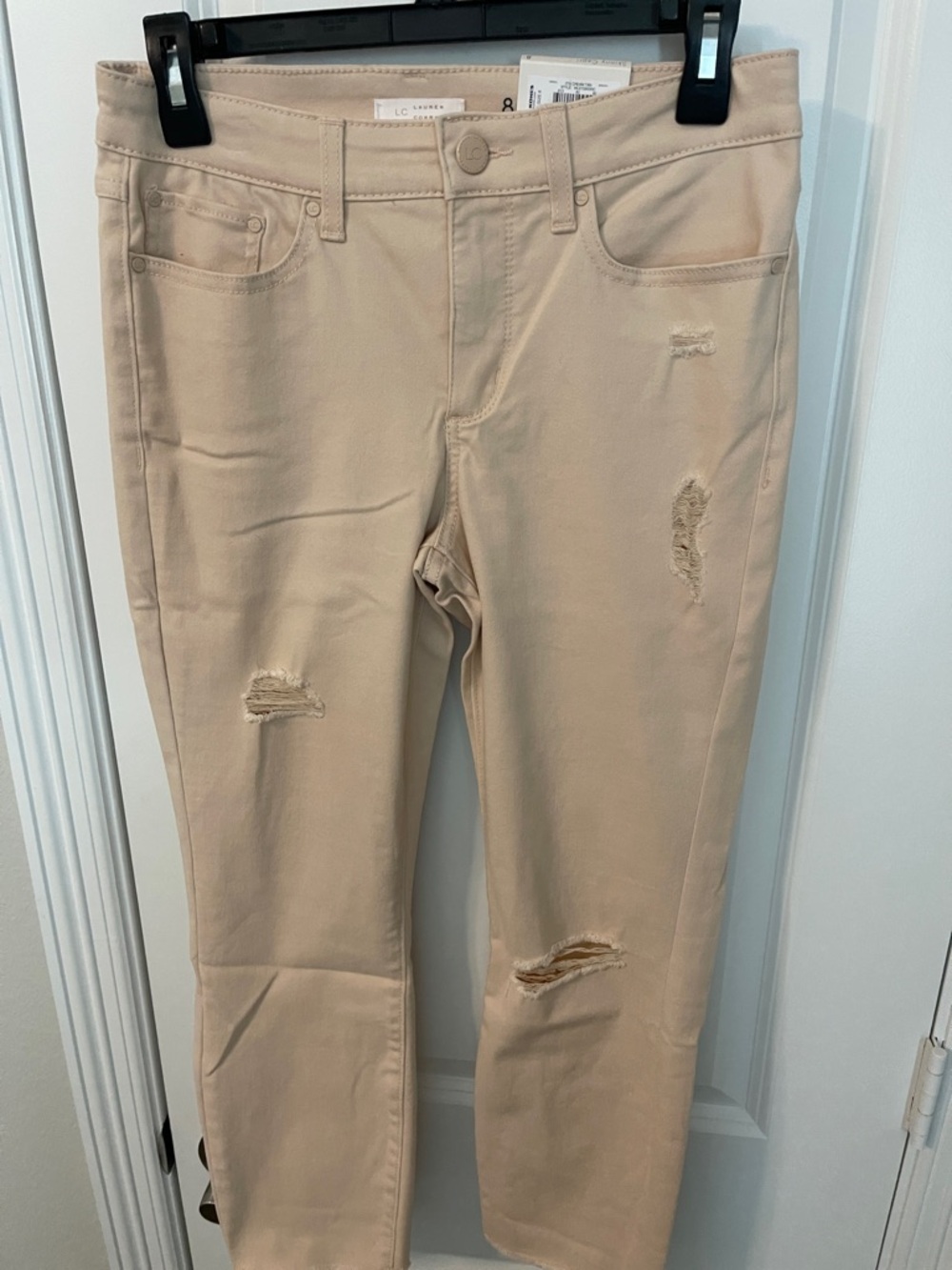 LC Lauren Conrad Beige Distressed Cropped Capris with Ripped Detail